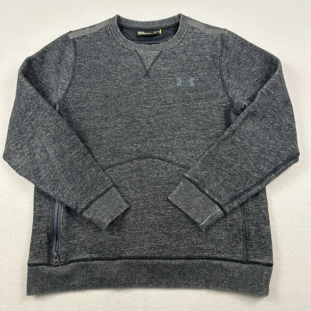 Under Armour Sweatshirt Men Medium Charcoal Gray Heather Crew Pullover Side Zip